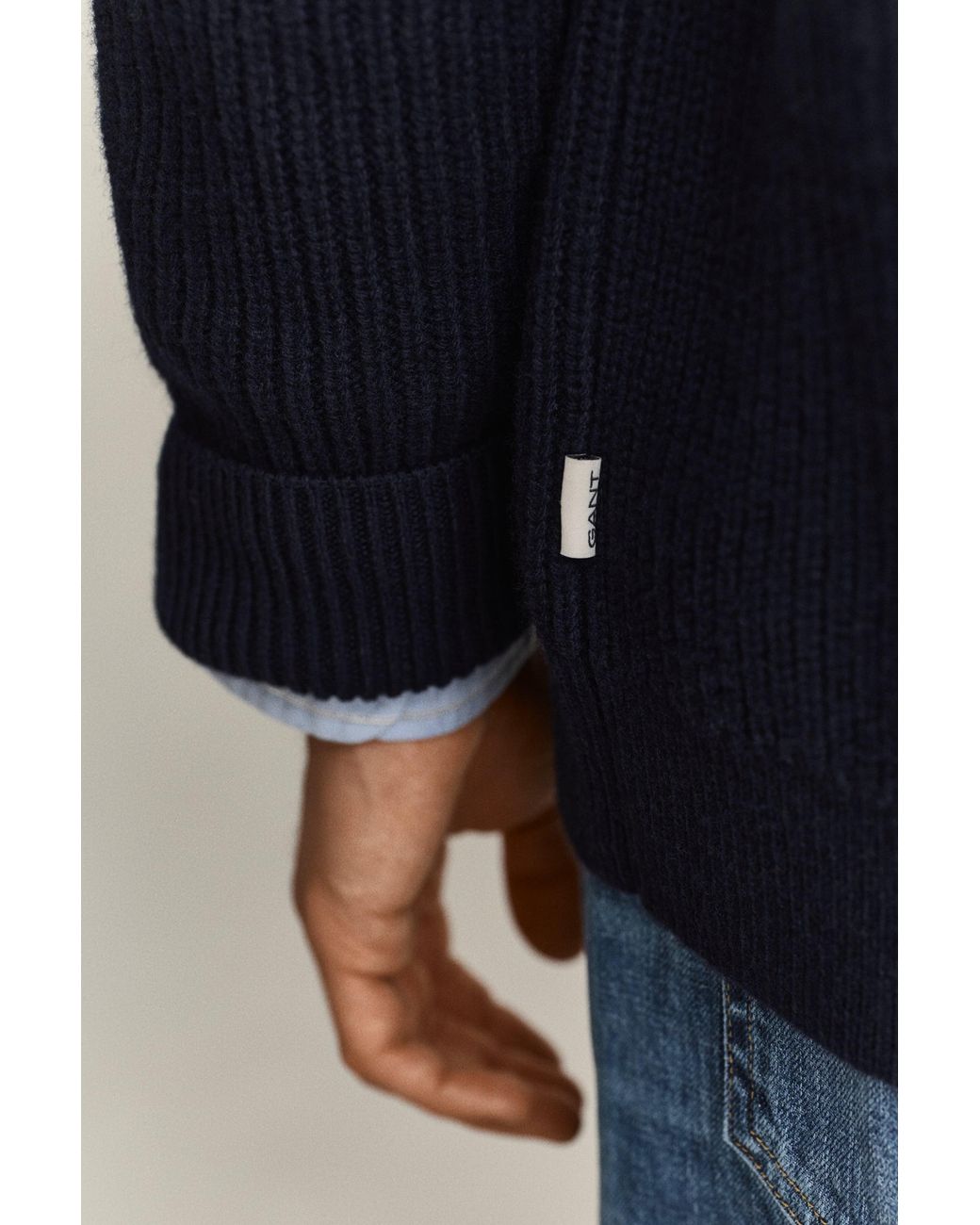 Gant Blue Ribbed Wool Blend Cardigan Evening for men
