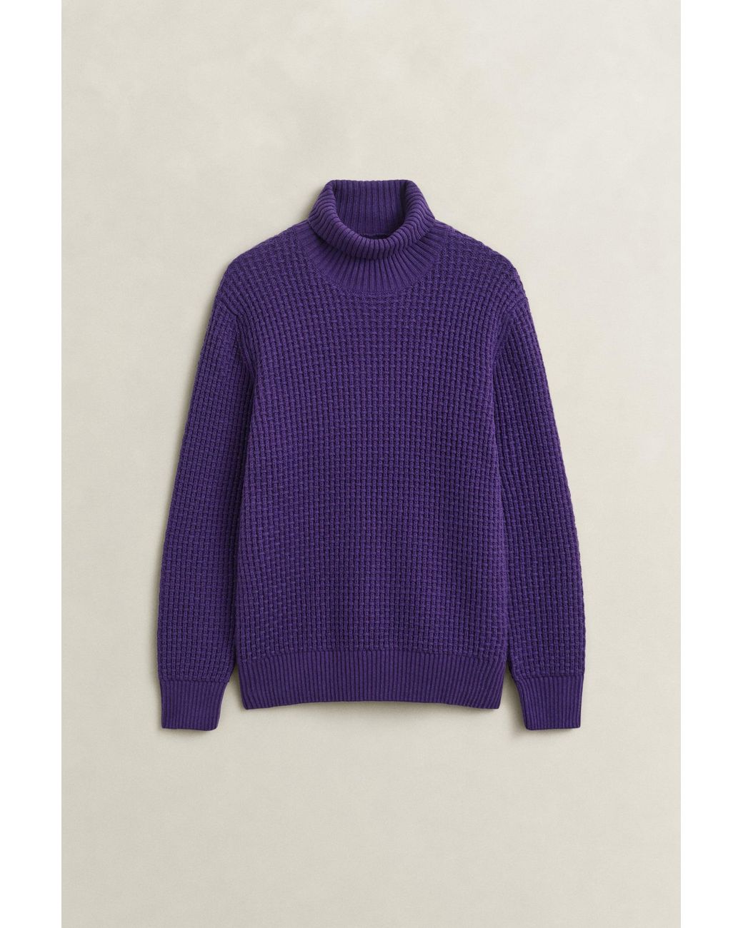 Gant Purple Textured Cotton Wool Turtleneck Sweater for men