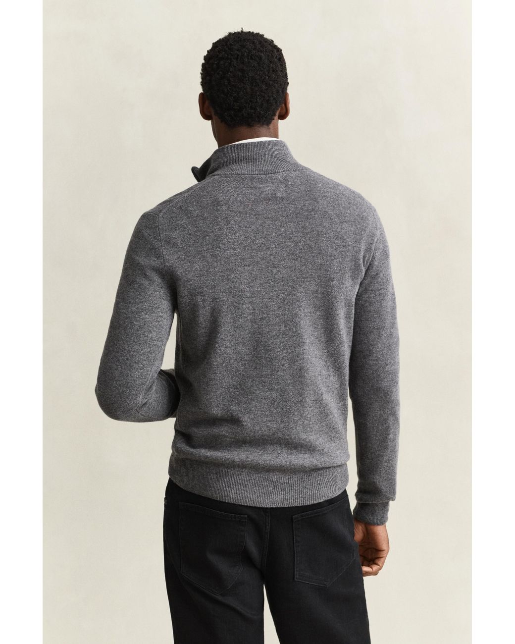 Gant Gray Lambswool Half-Zip Sweater Charcoal Melange for men