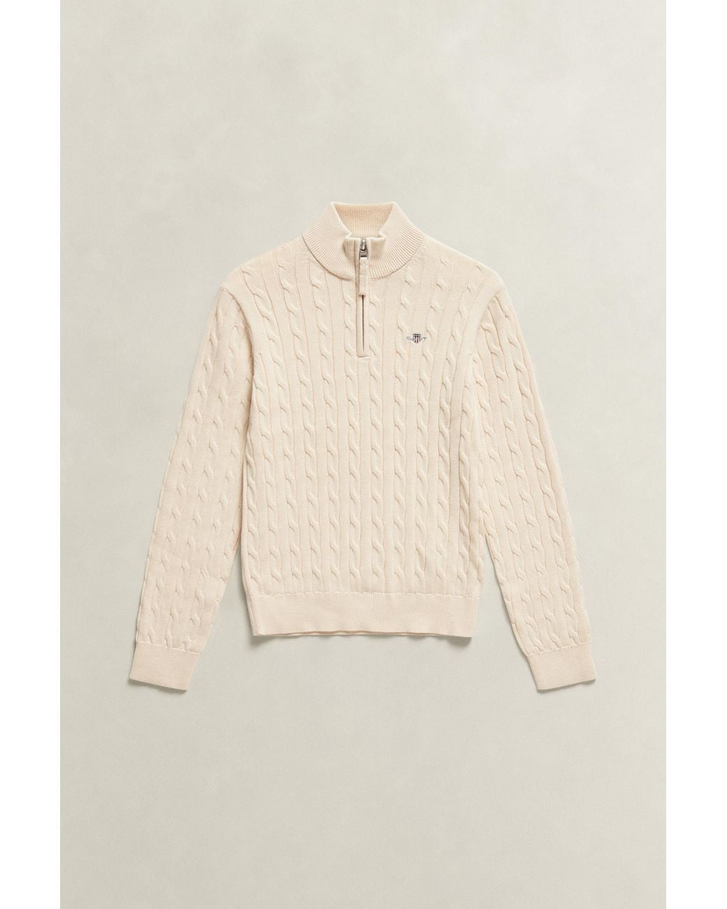 Gant Natural Teens Teen Boys Shield Cable Knit Half-Zip Sweater for men