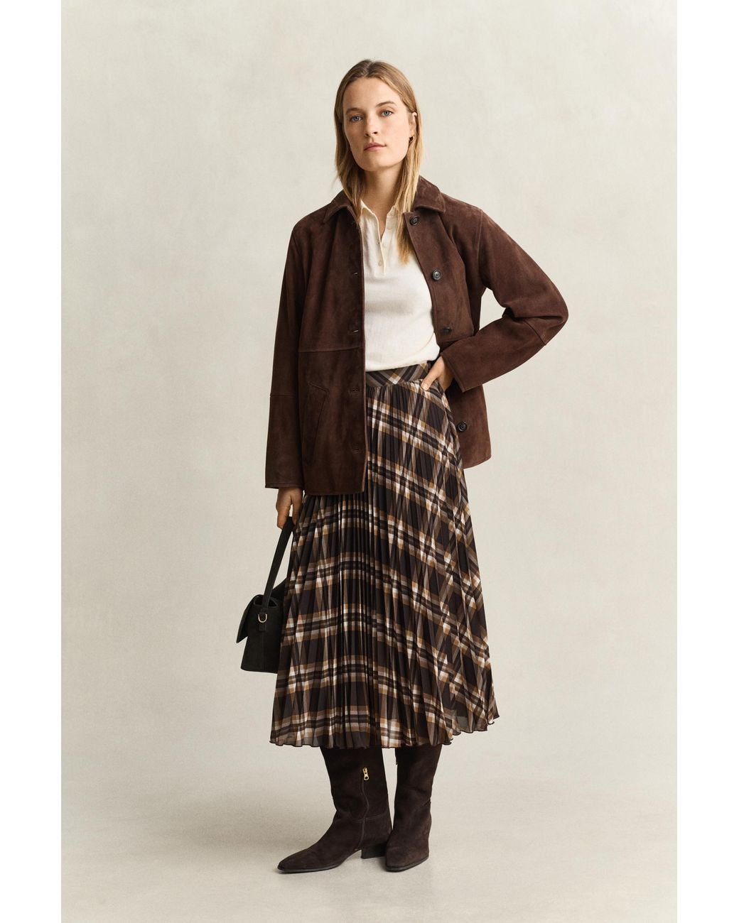 Gant Natural Pleated Midi Skirt Deep