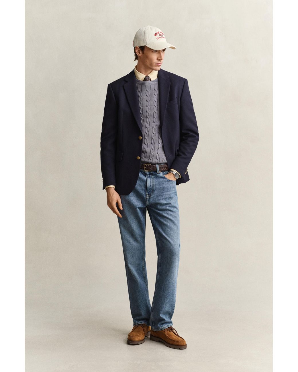 Gant Gray Classic Cable Knit Sweater for men