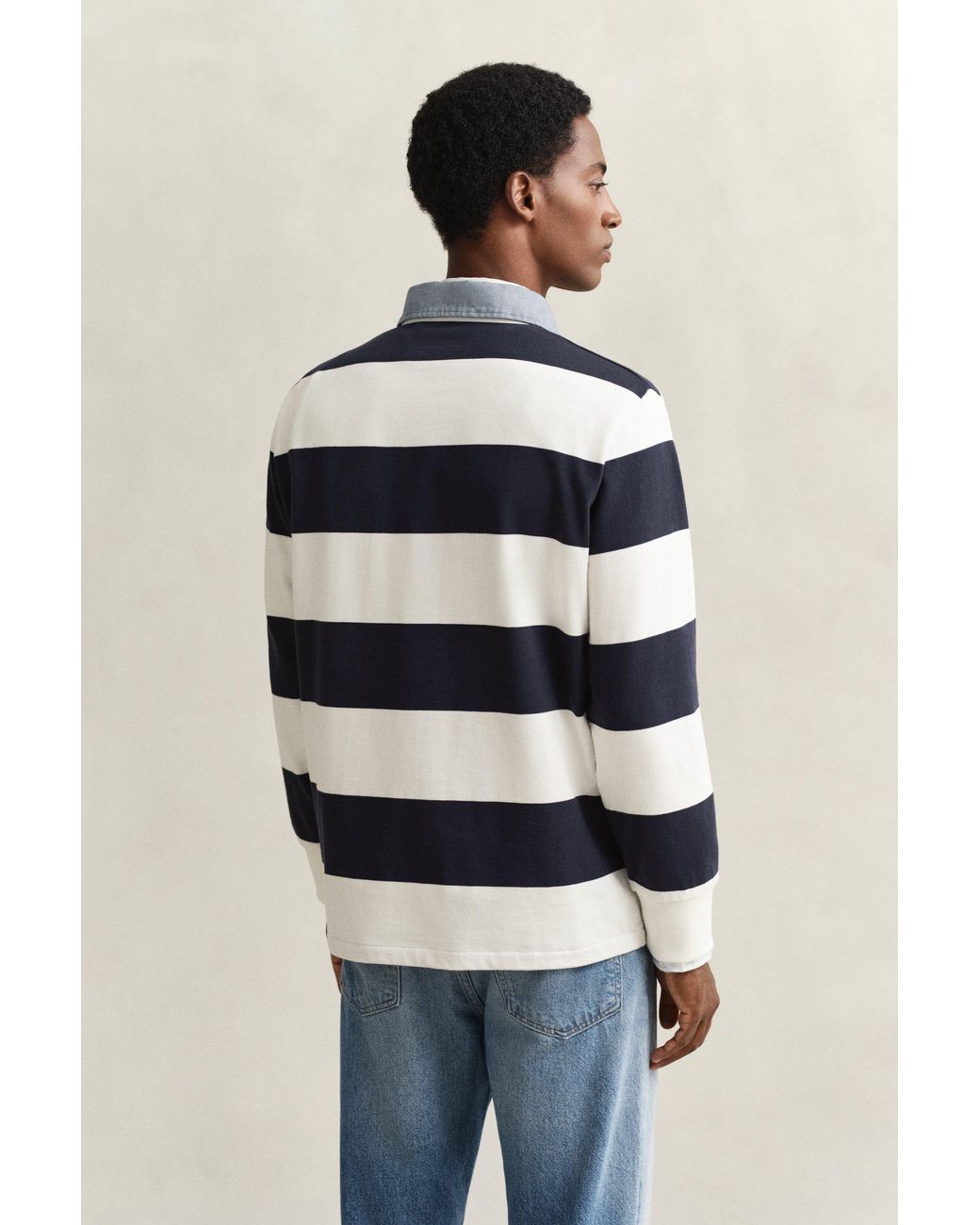 Gant Blue Chambray Collar Striped Heavy Rugger for men