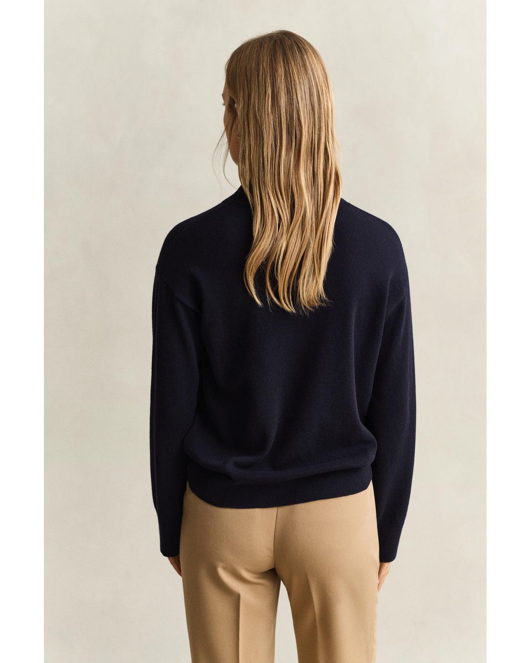 Gant Blue Superfine Lambswool Mock Neck Sweater Evening