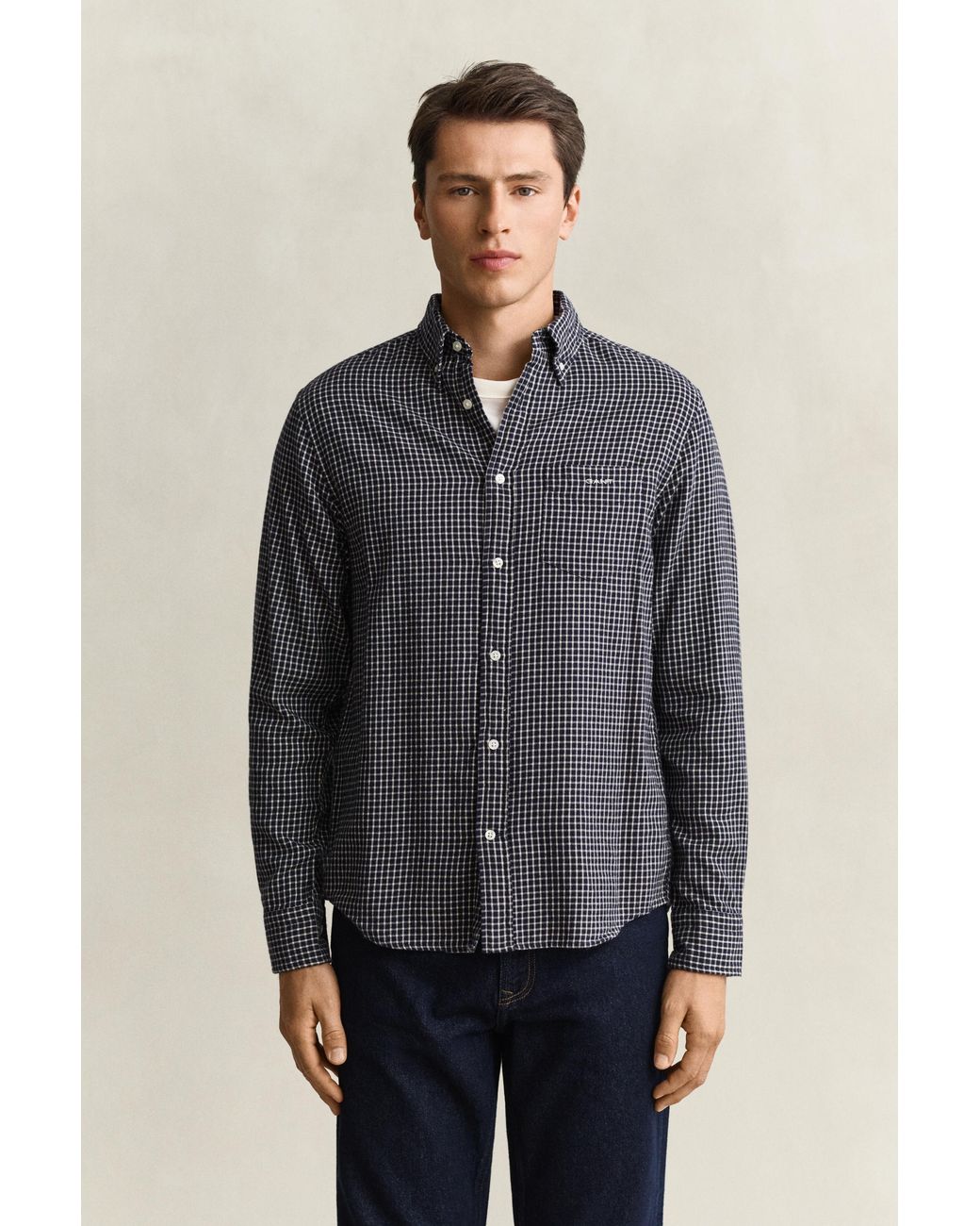 Gant Gray Checked Windblown Flannel Shirt Evening for men