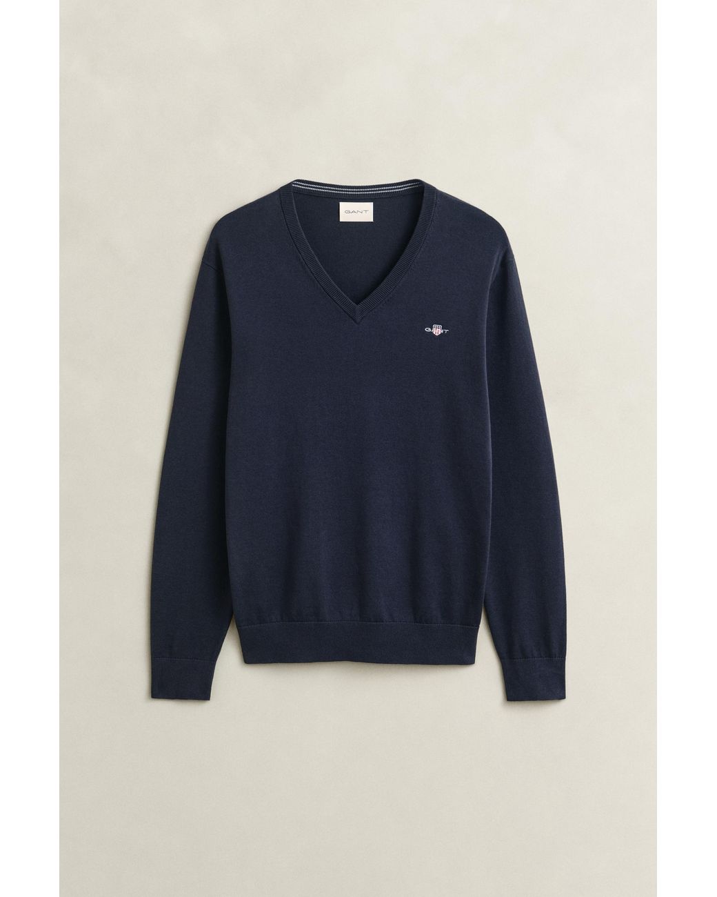 Gant Blue Cotton V-Neck Sweater Evening for men