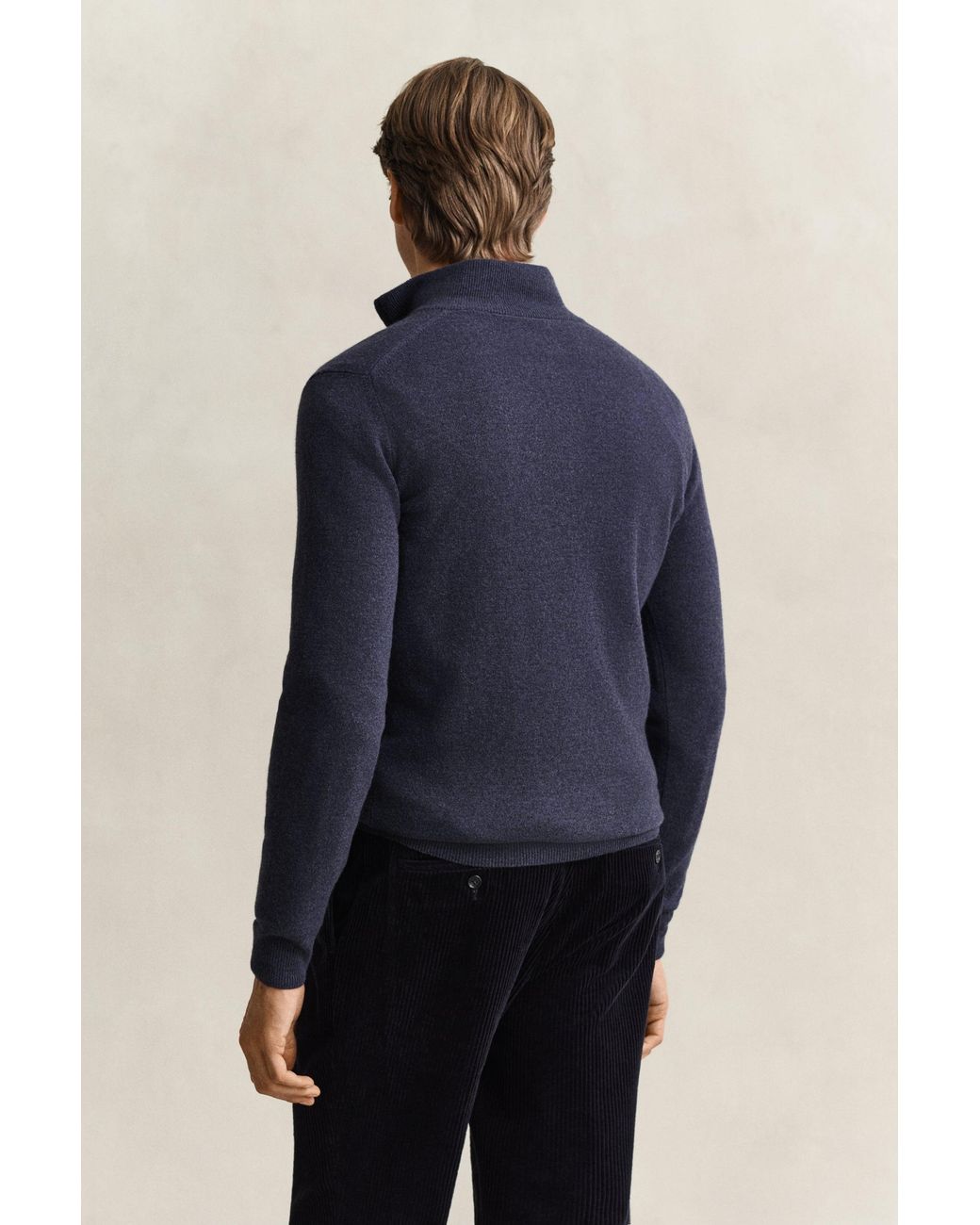 Gant Blue Lambswool Half-Zip Sweater Dark Melange for men