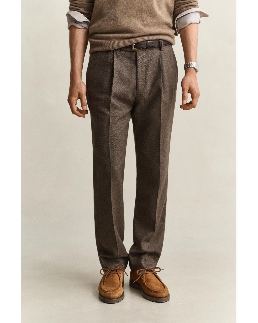 Gant Natural Wool Herringbone Suit Pants for men