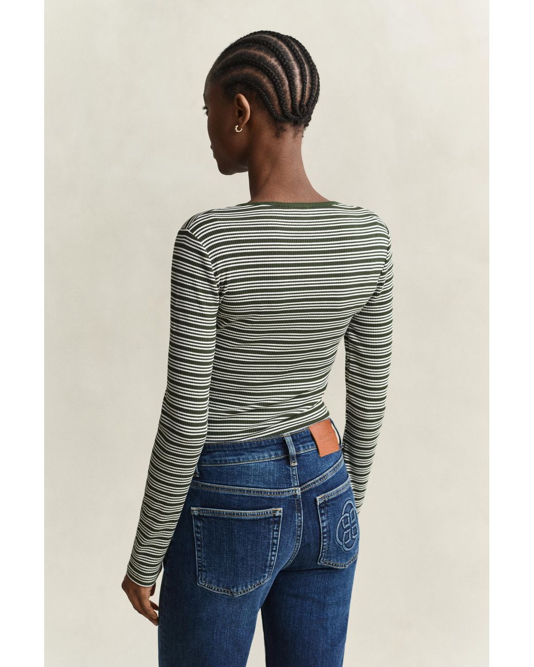 Gant Blue Ribbed Long Sleeve Henley Top