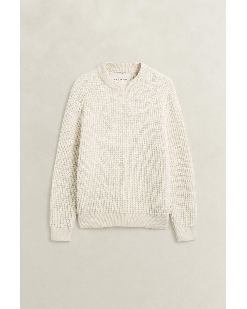 Gant Natural Textured Cotton Wool Mock Neck Sweater Cream for men