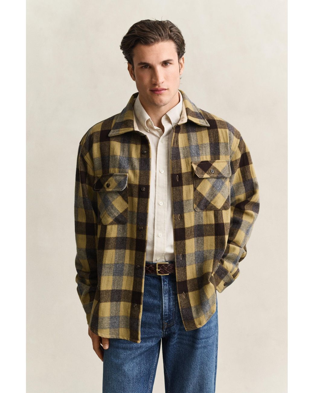 Gant Natural Checked Wool Shirt Warm for men