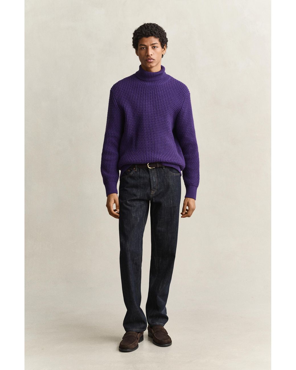 Gant Purple Textured Cotton Wool Turtleneck Sweater for men
