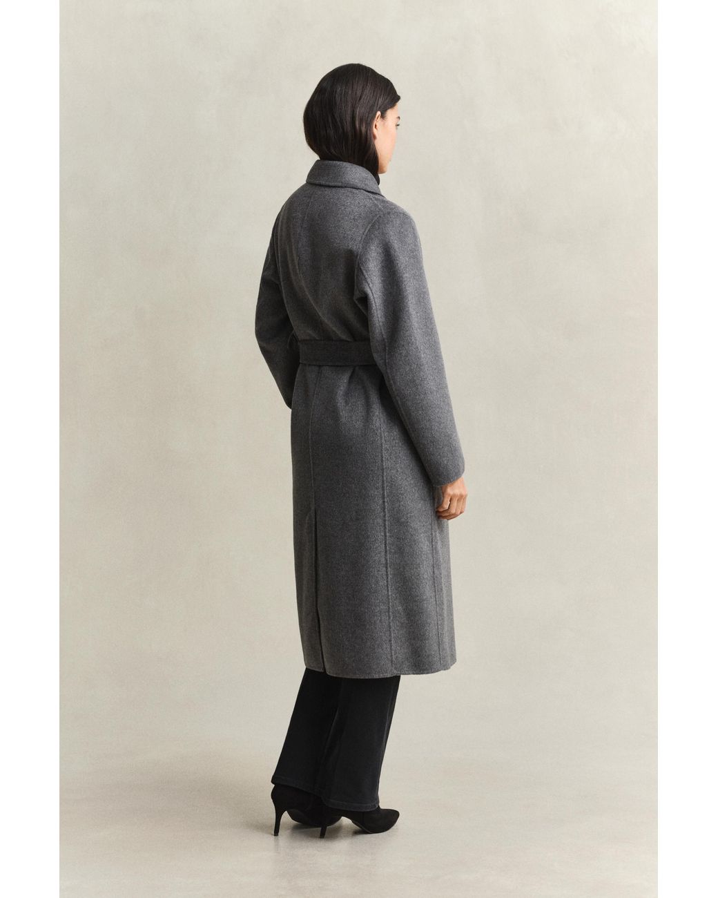 Gant Gray Handstitched Belted Coat Charcoal Melange
