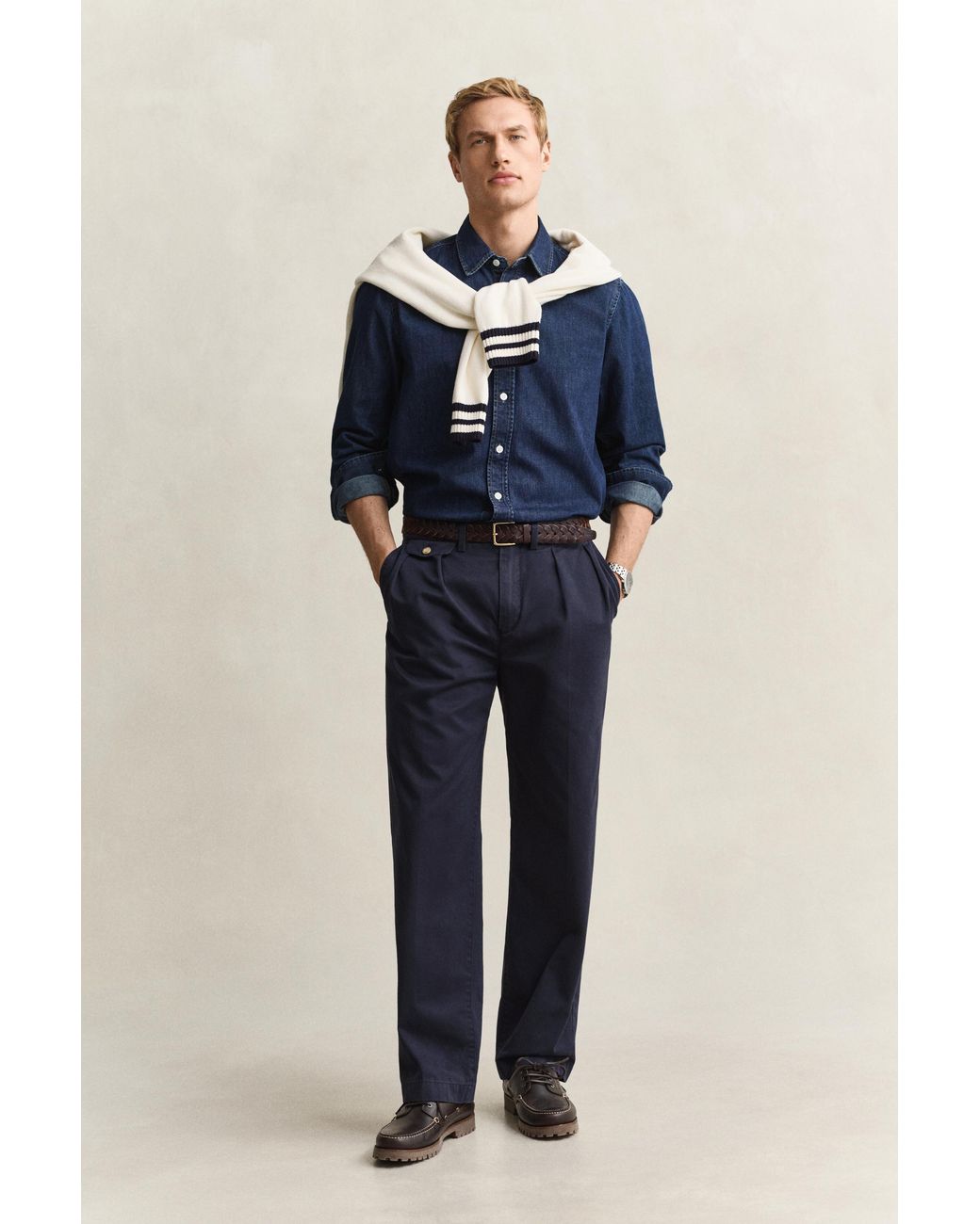 Gant Blue Cotton Twill Chinos Evening for men