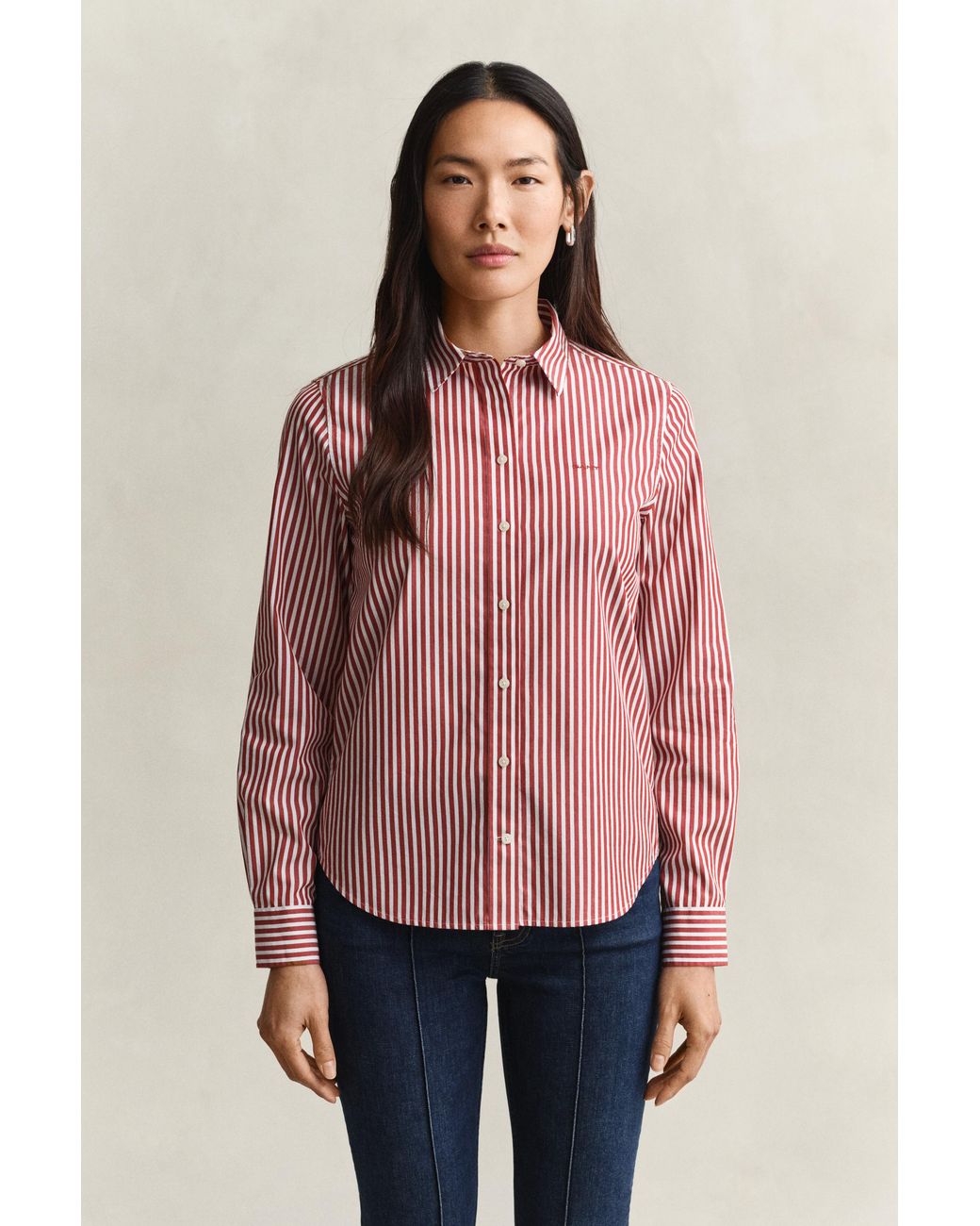 Gant Red Classic Regular Striped Poplin Shirt