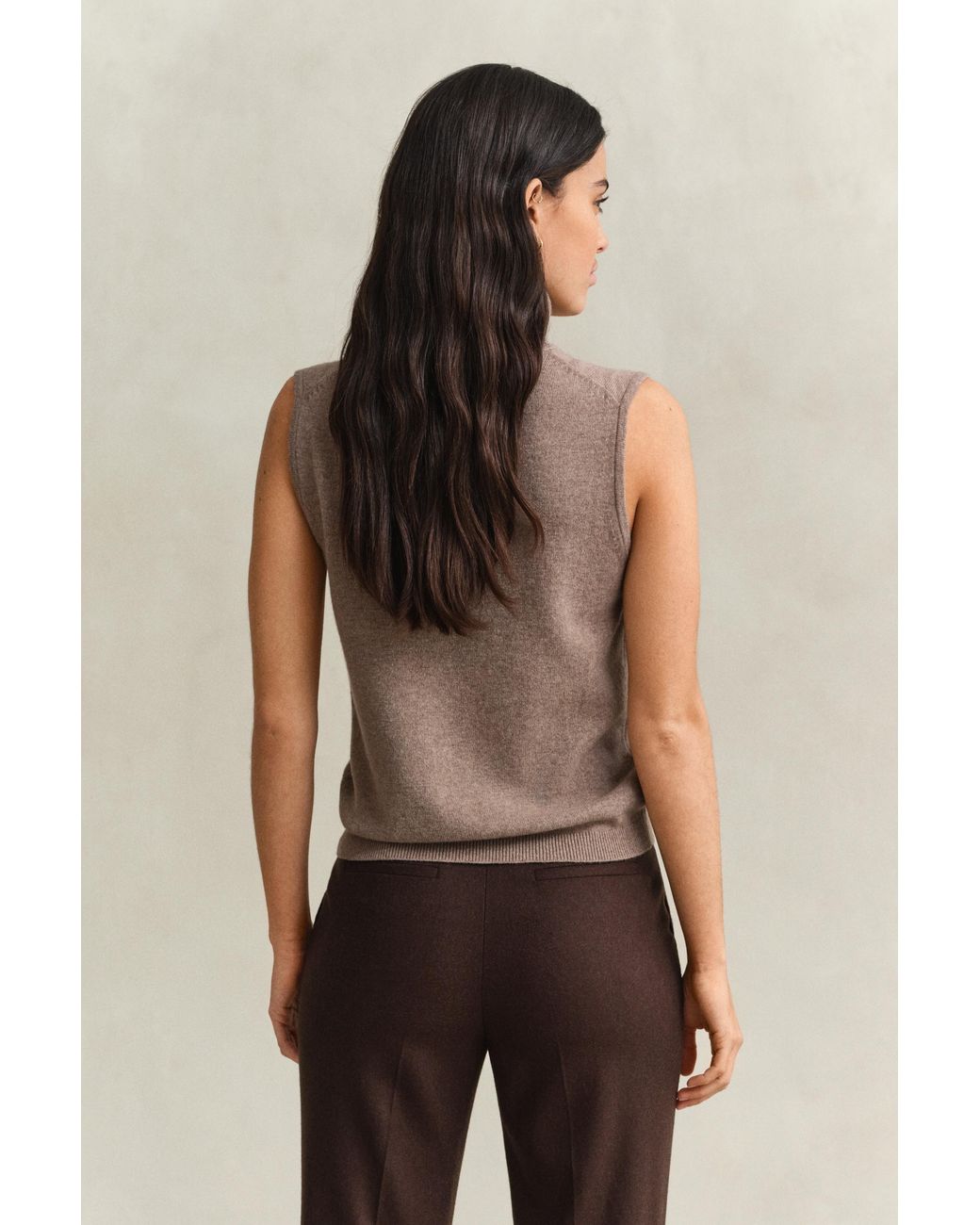 Gant Natural Sleeveless Turtleneck Sweater Dk Sand Melange