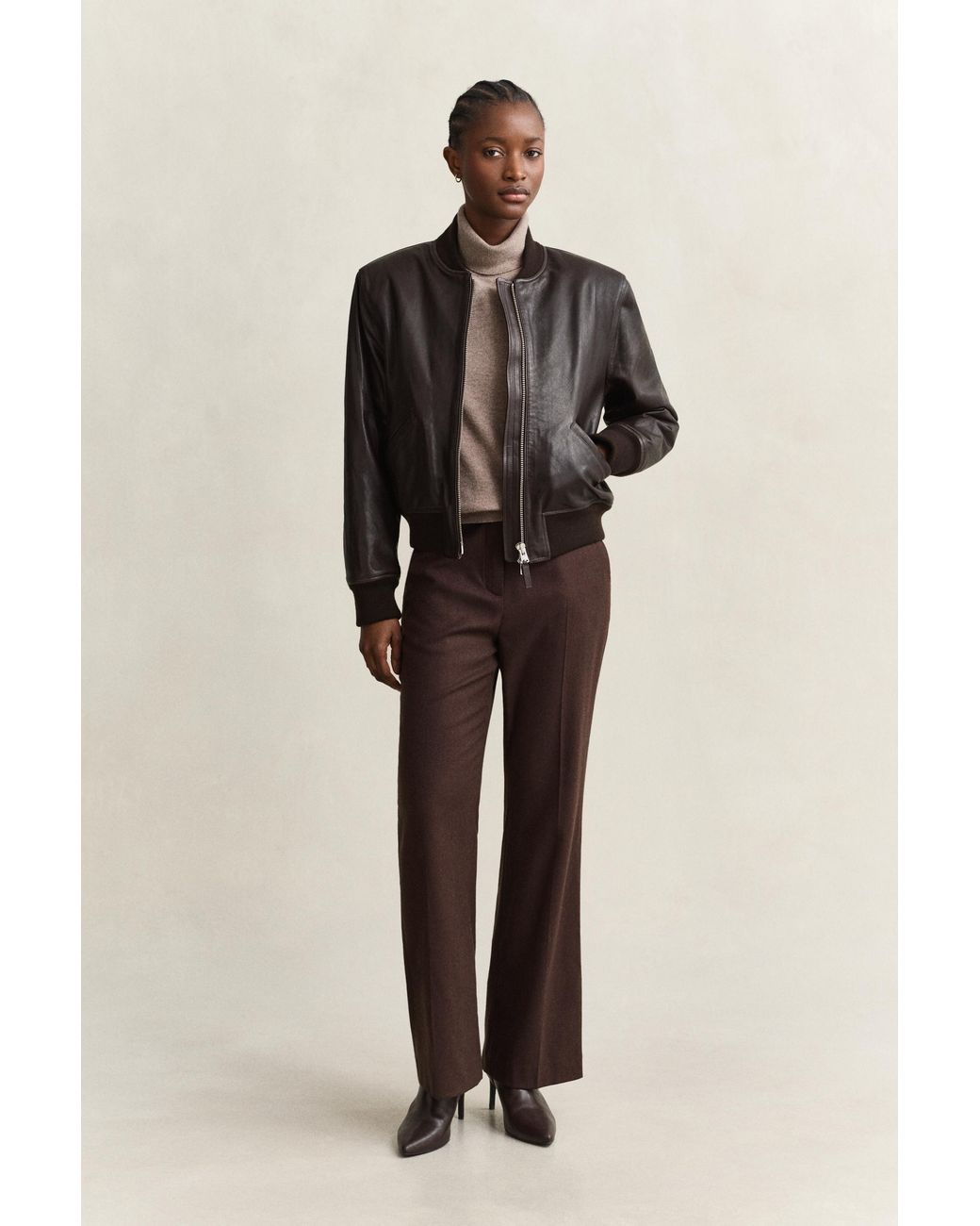 Gant Brown Leather Bomber Jacket Deep