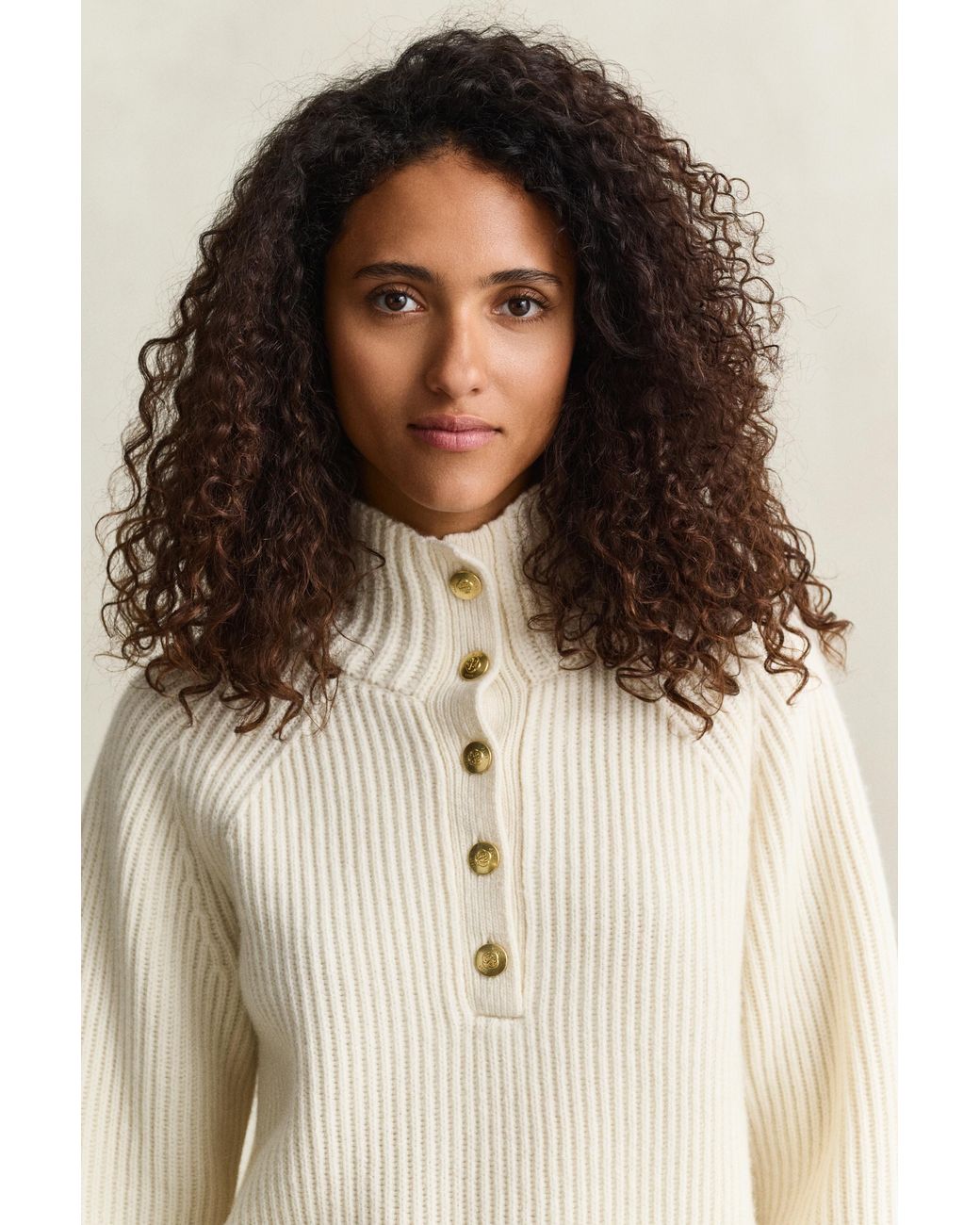Gant Natural Buttoned Lambswool Sweater Cream