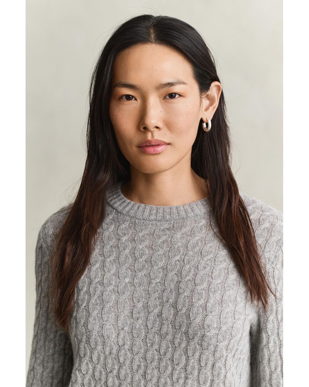 Gant Gray Cashmere Cable Knit Sweater Melange