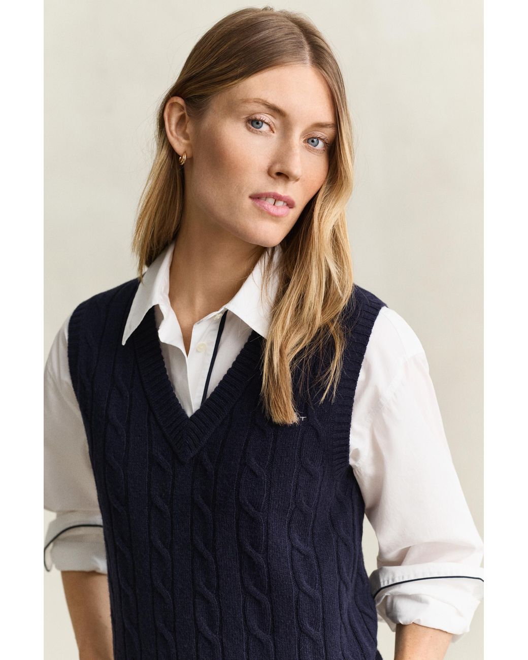 Gant Blue Lambswool Cable Knit Vest Evening