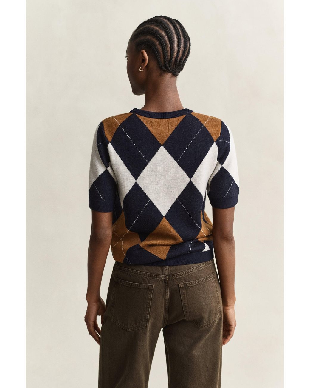 Gant Blue Wool Argyle Short Sleeve Sweater Evening
