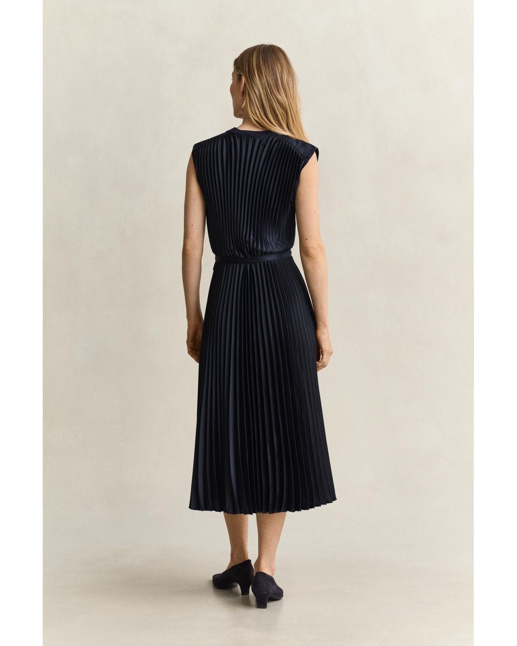 Gant Blue Pleated Belted Dress Evening