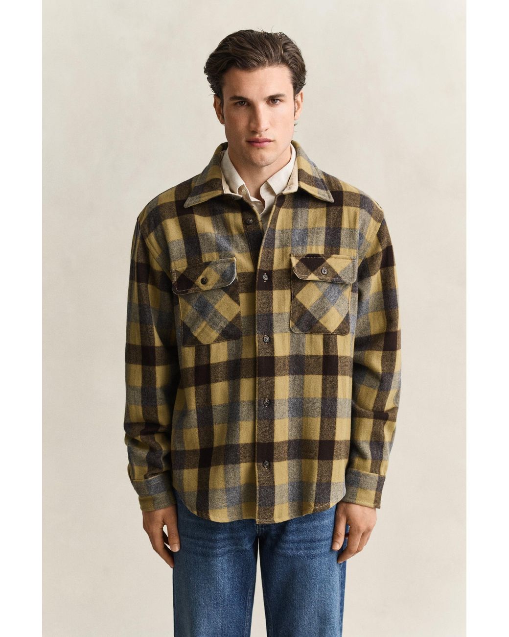 Gant Natural Checked Wool Shirt Warm for men