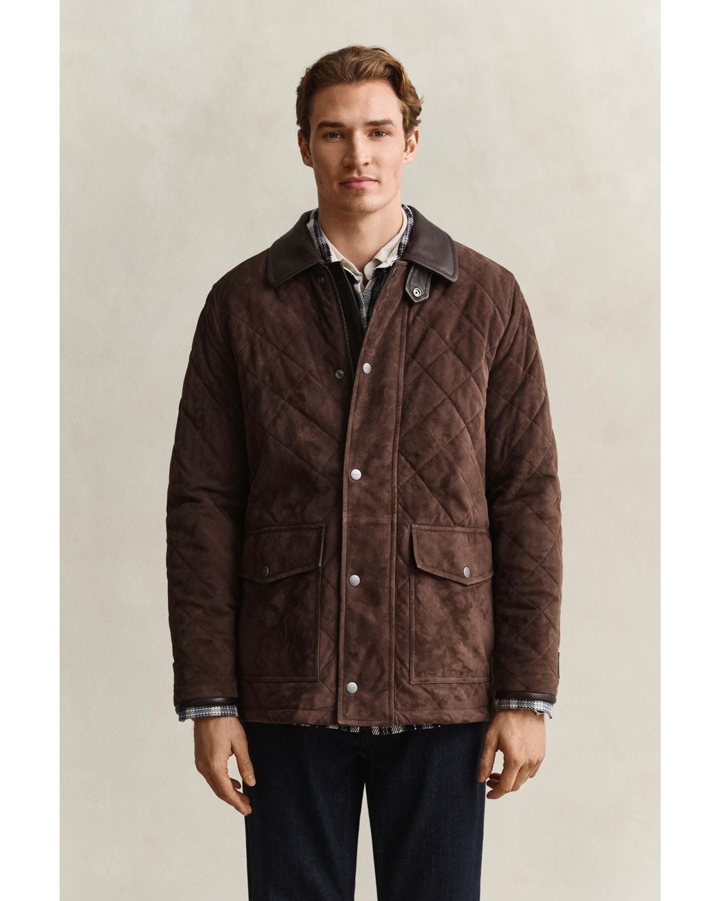 Gant Brown Quilted Suede Jacket for men