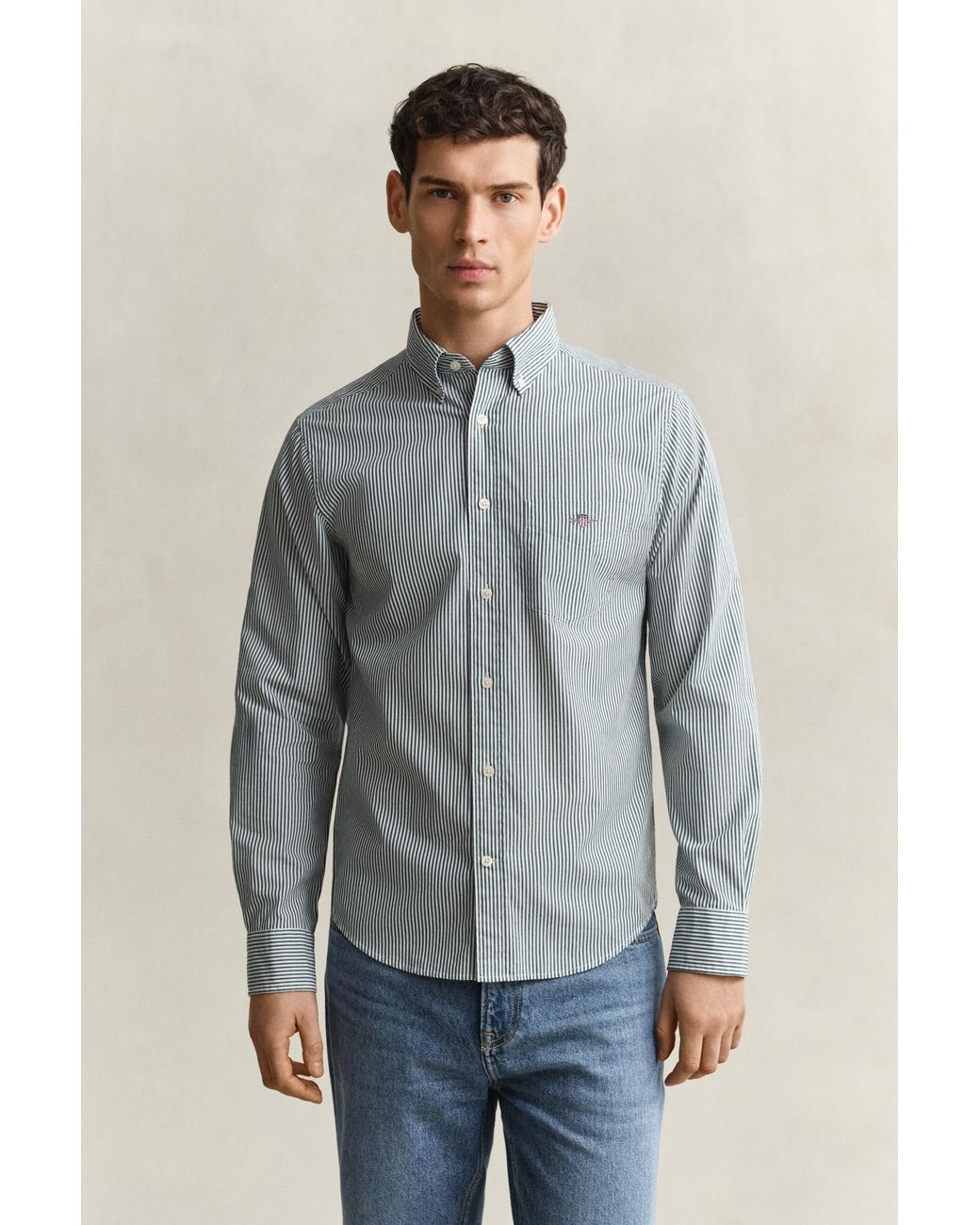 Gant Gray Classic Regular Striped Poplin Shirt for men