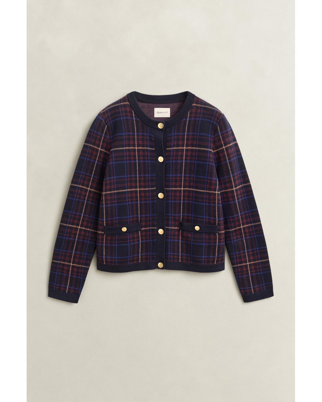 Gant Blue Knitted Check Cardigan Evening