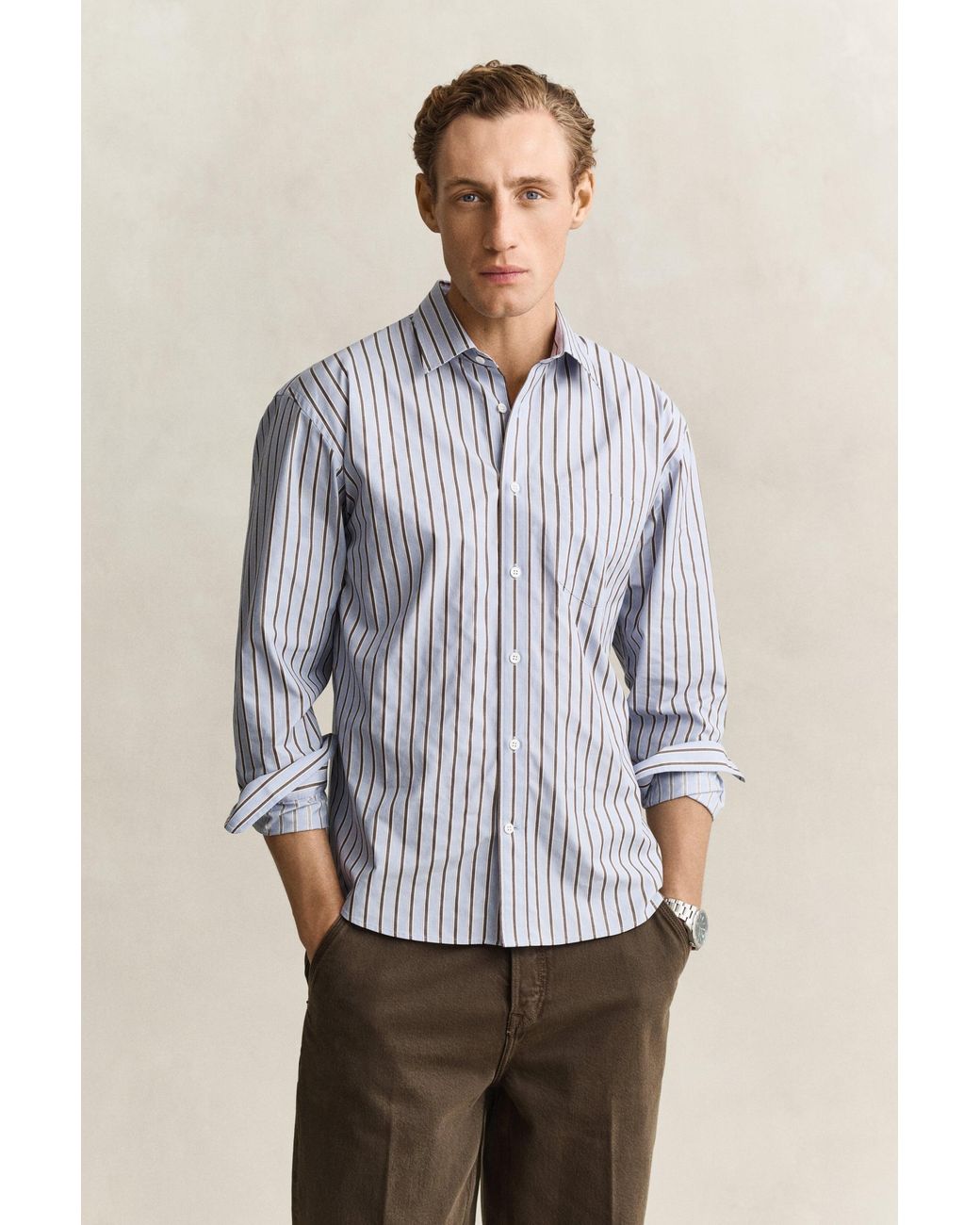 Gant Gray Dobby Striped Shirt Clear Sky for men