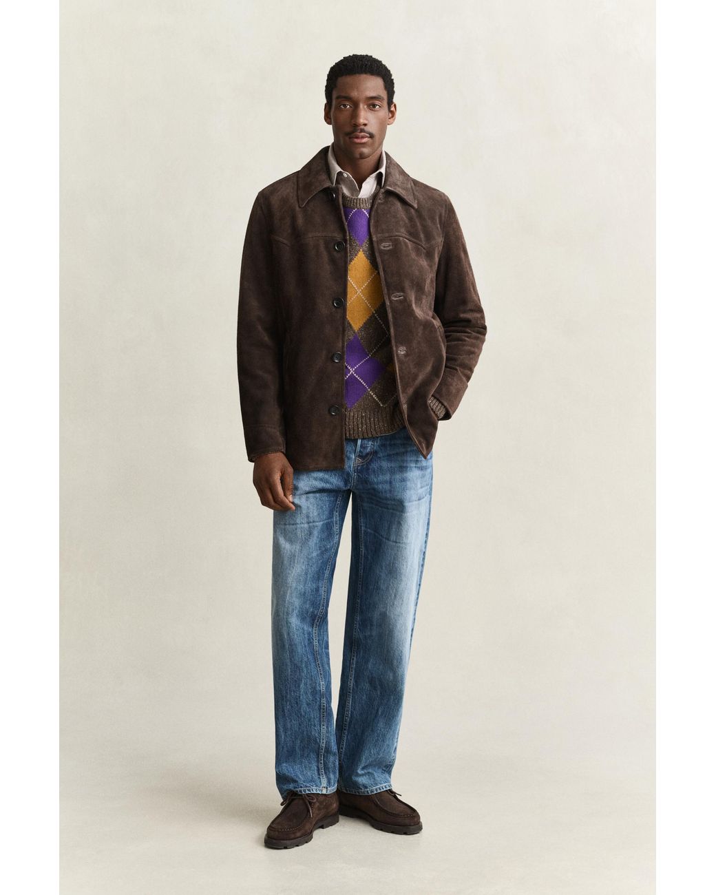 Gant Blue Suede Mid Length Jacket for men