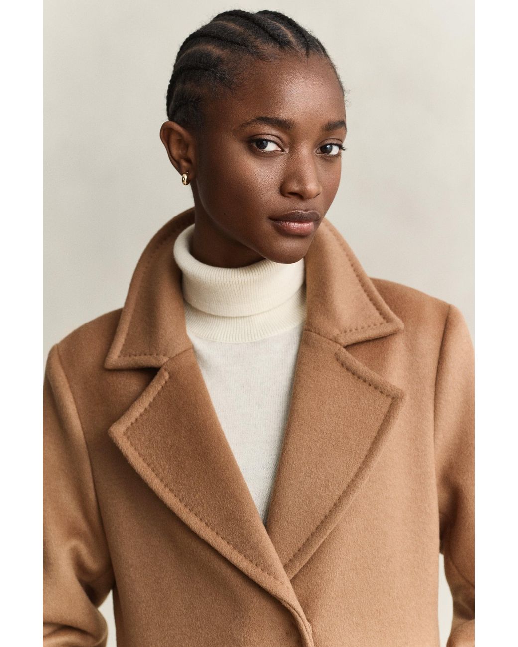 Gant Natural Belted Wool Blend Coat Roasted Walnut