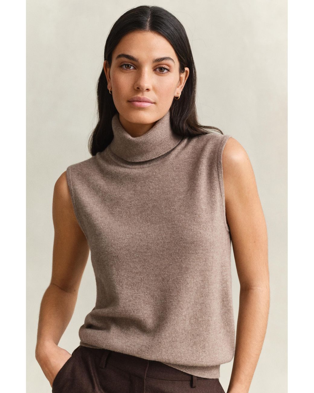 Gant Natural Sleeveless Turtleneck Sweater Dk Sand Melange