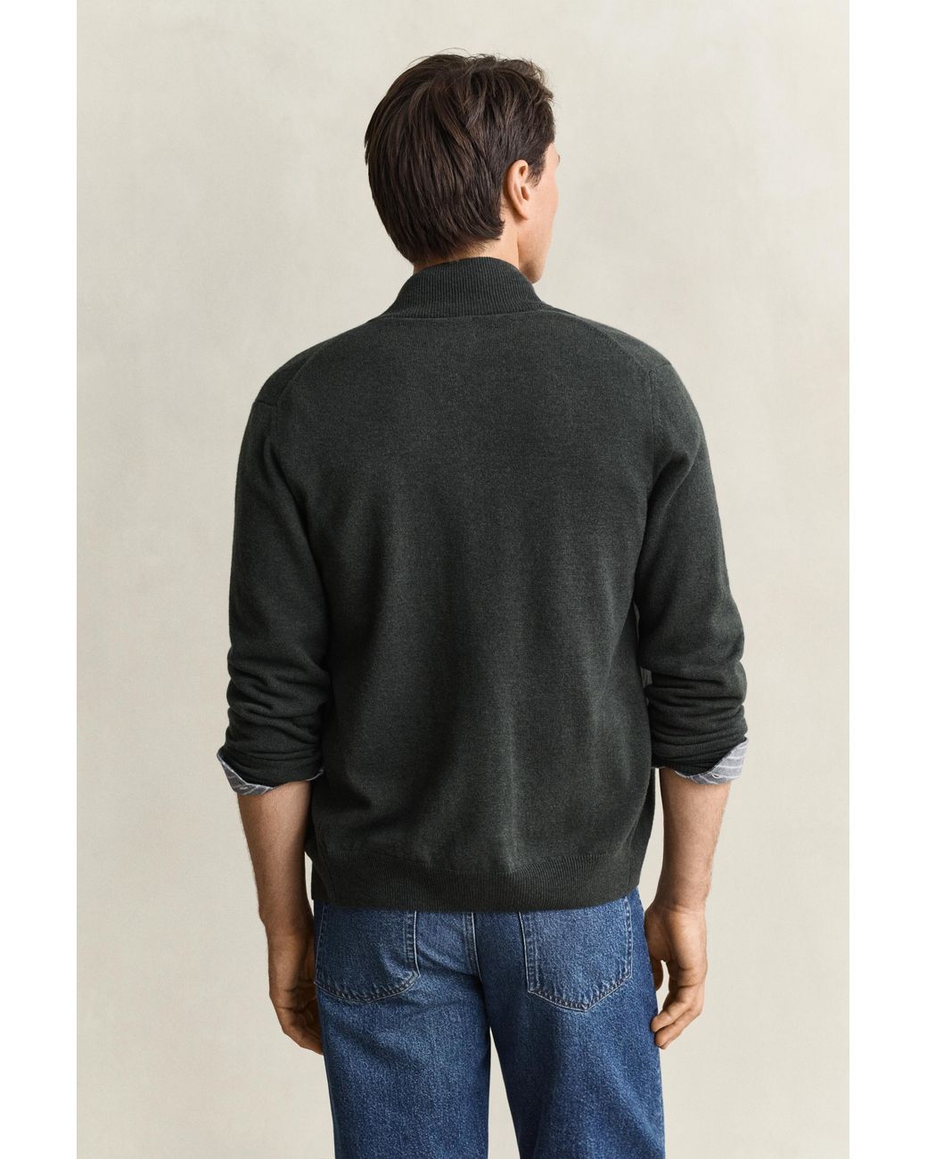 Gant Green Lambswool Zip Cardigan Dark Moss for men