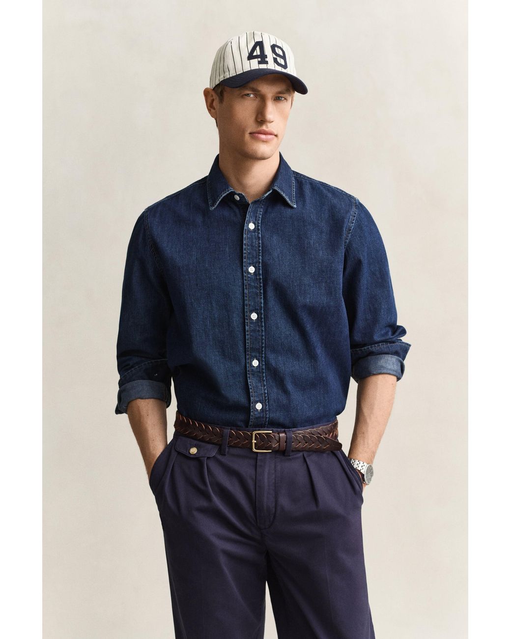Gant Blue Denim Shirt Dark Worn In for men