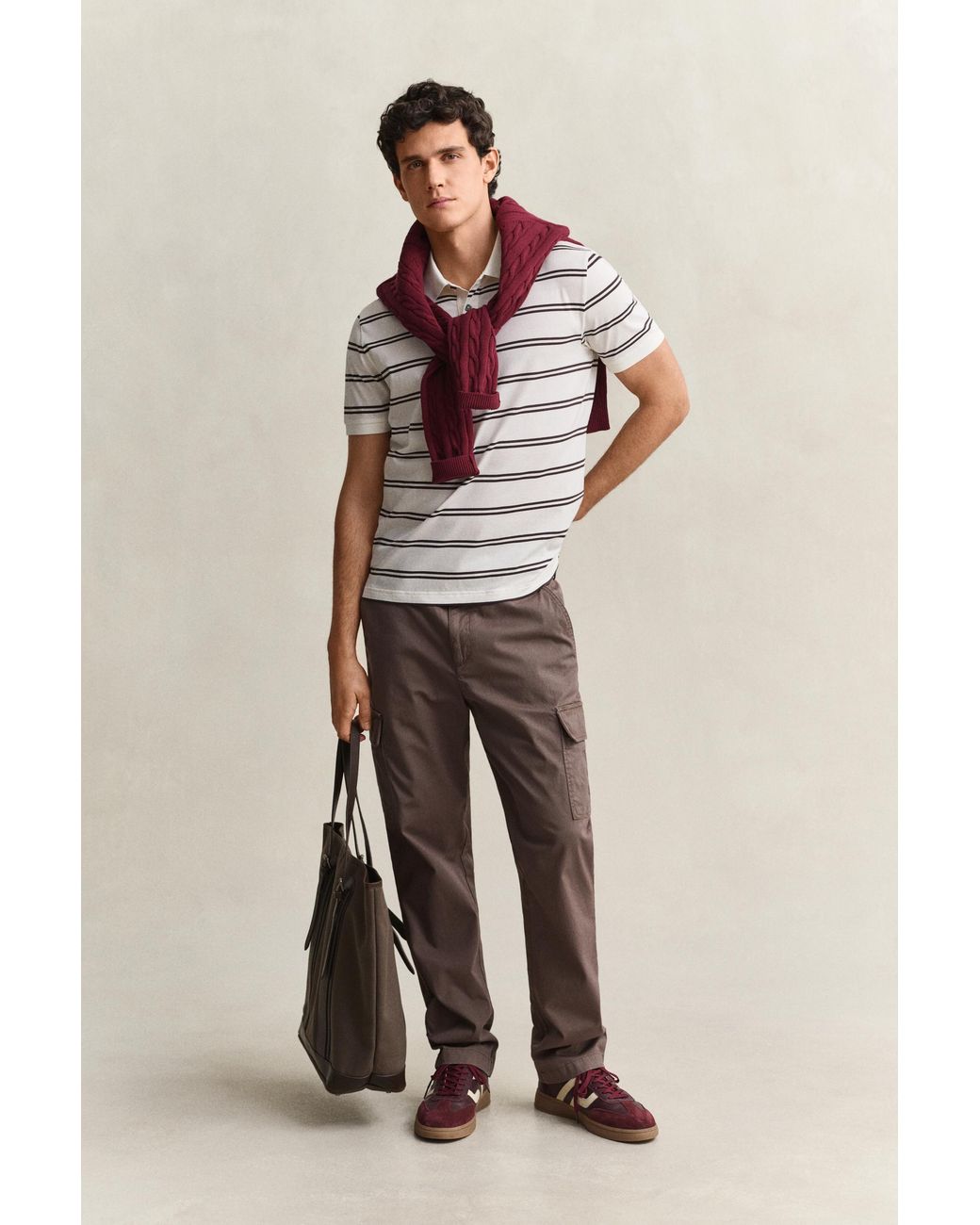 Gant Natural Striped Pima Cotton Polo Shirt Cream for men