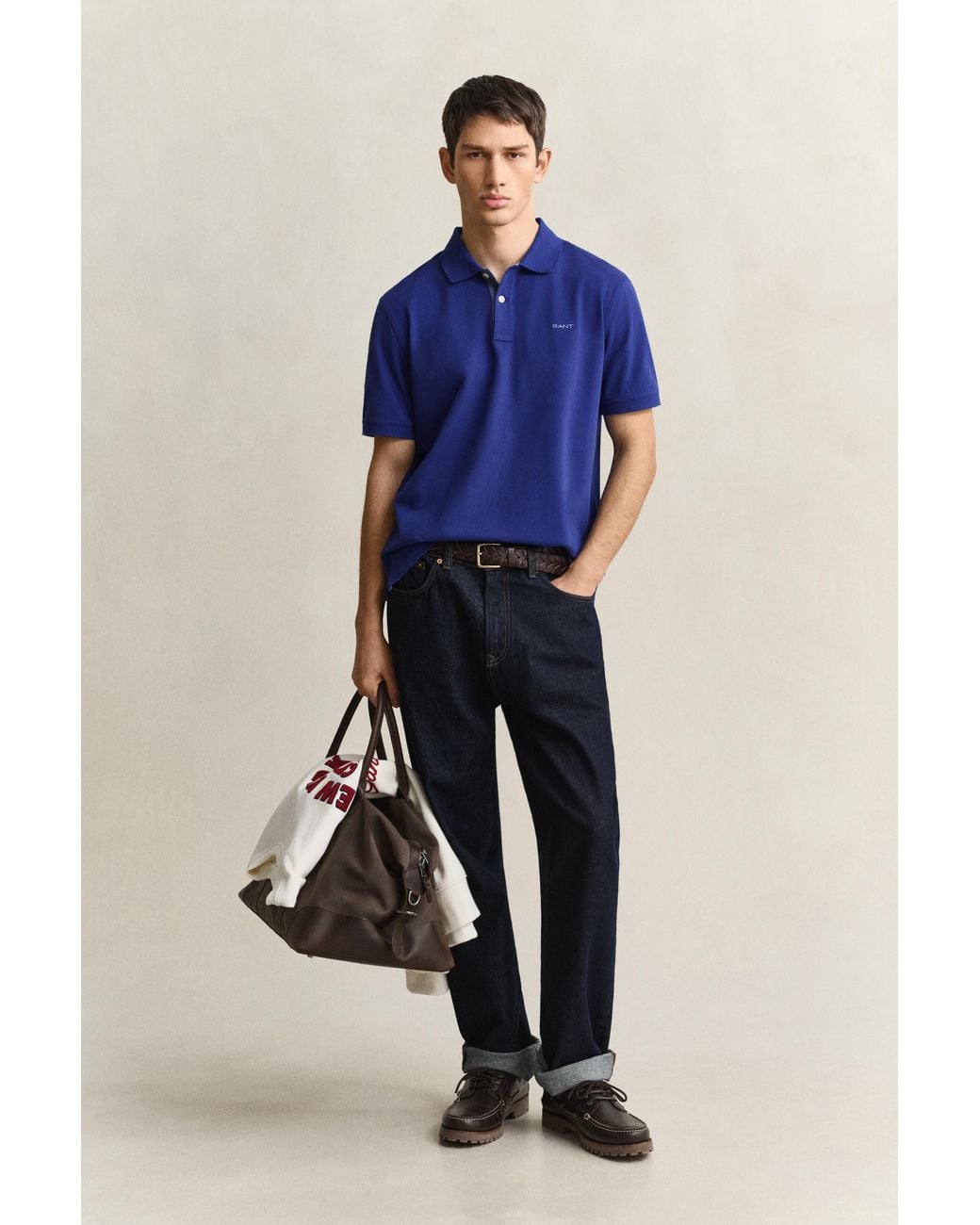 Gant Blue Contrast Piqué Polo Shirt for men