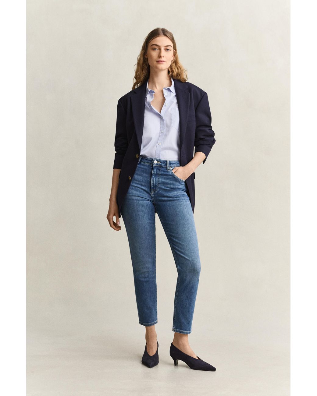 Gant Blue Cropped Stretch Jeans Mid Broken In