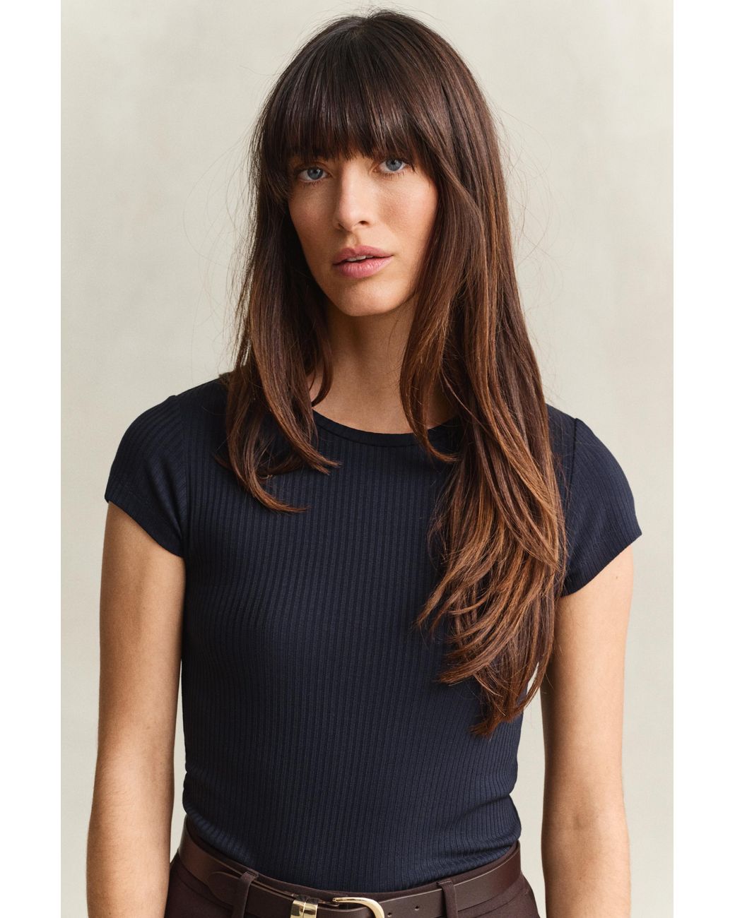Gant Blue Slim Ribbed T-Shirt Evening