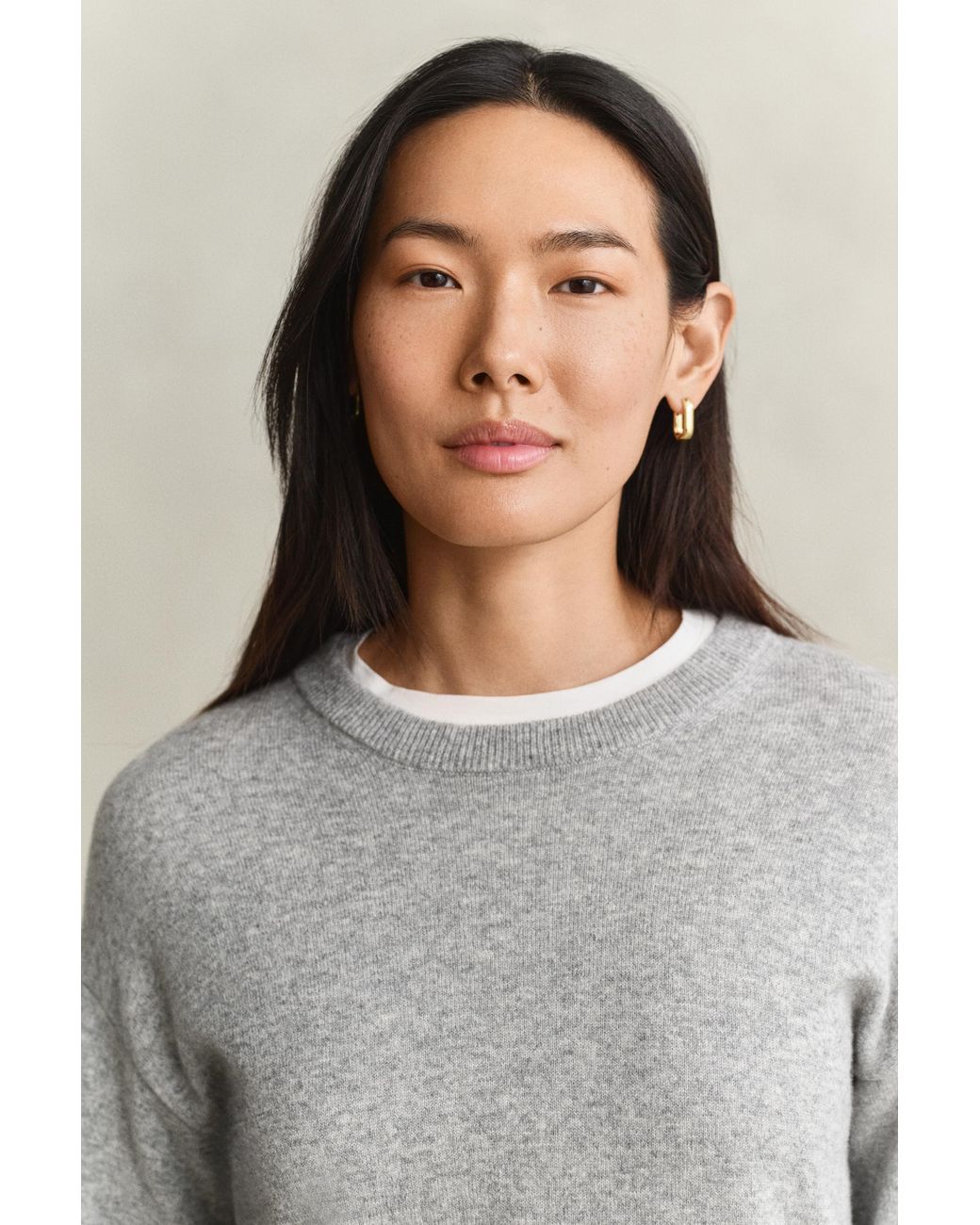 Gant Gray Superfine Lambswool Crew Neck Sweater Melange