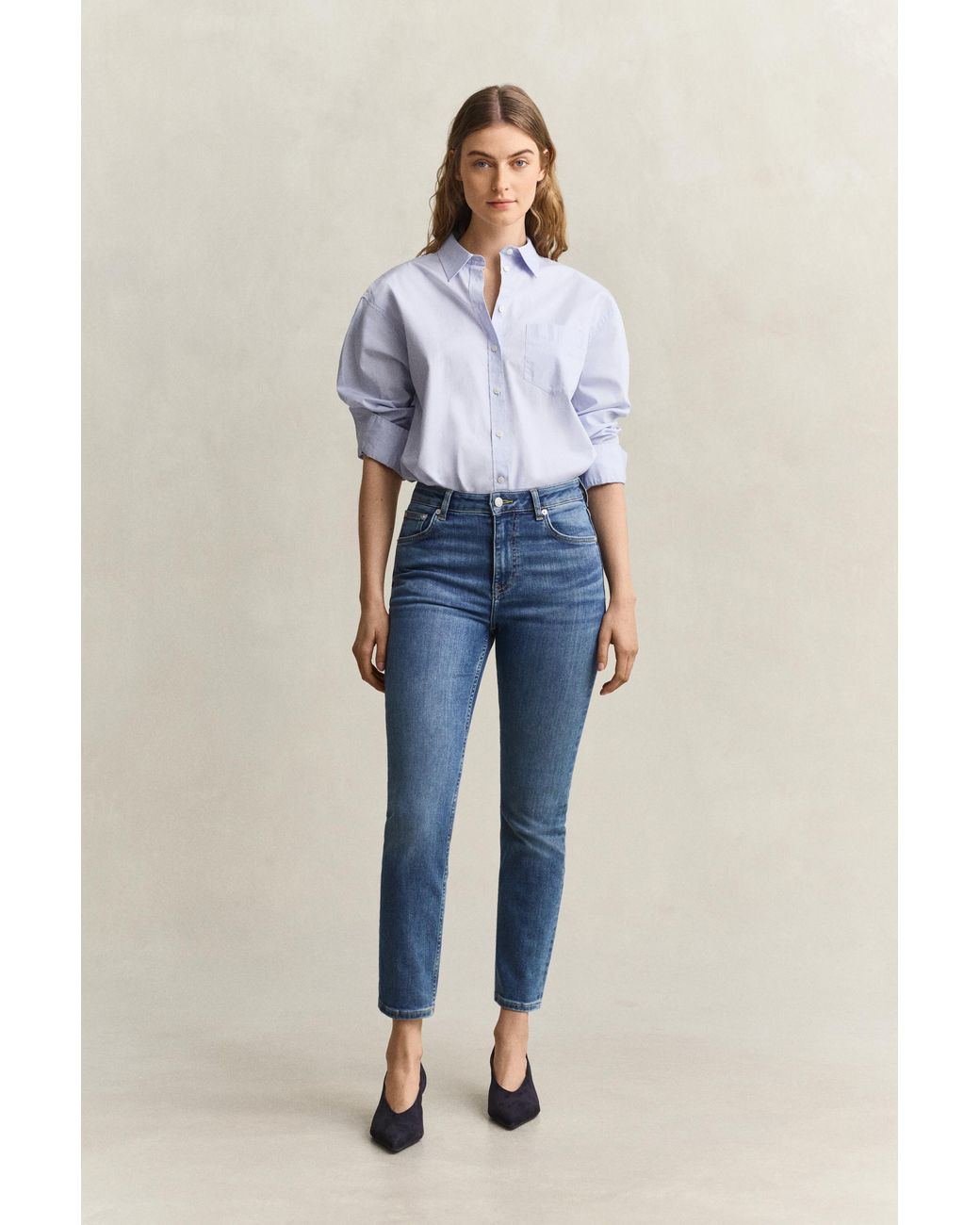 Gant Blue Cropped Stretch Jeans Mid Broken In