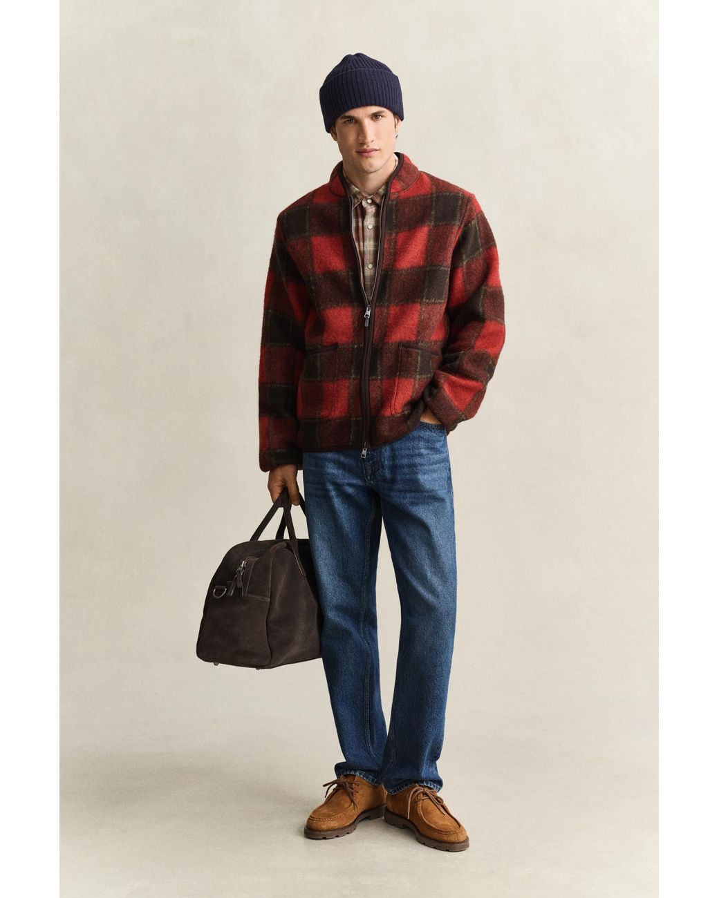 Gant Red Checked Fleece Jacket for men