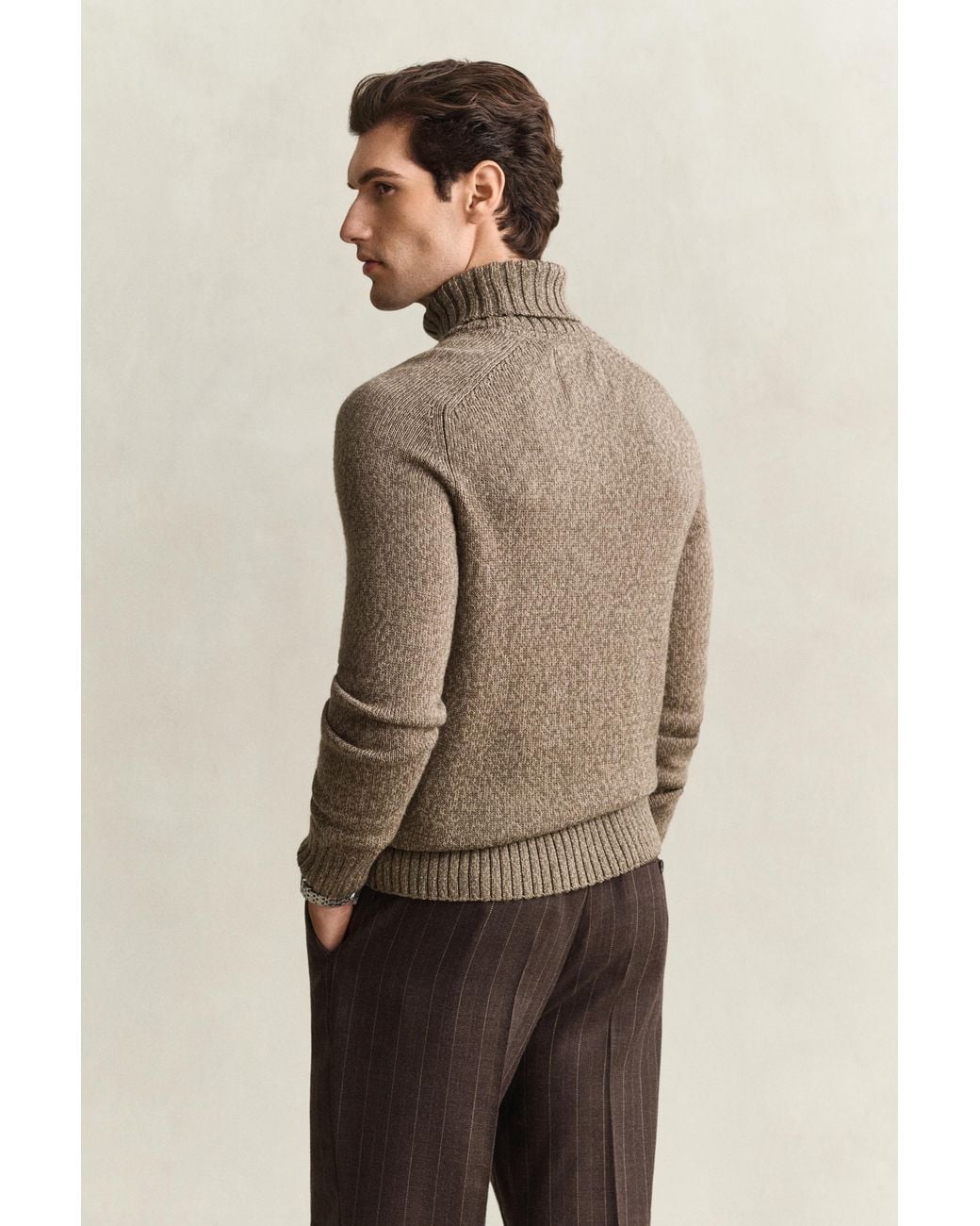Gant Brown Wool Mouliné Blend Turtleneck Sweater for men