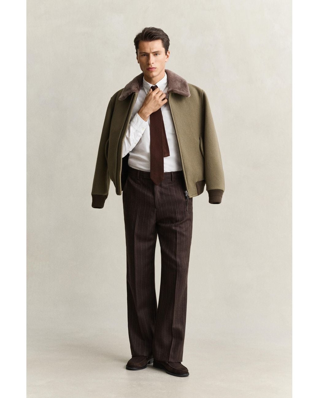 Gant Natural Wool Shearling Aviator Jacket for men