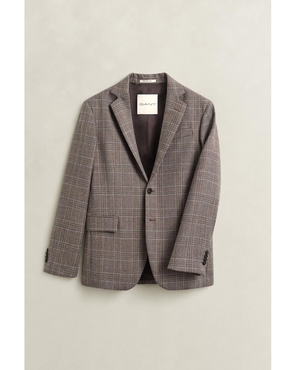 Gant Brown Checked Wool Suit Jacket Light Taupe for men
