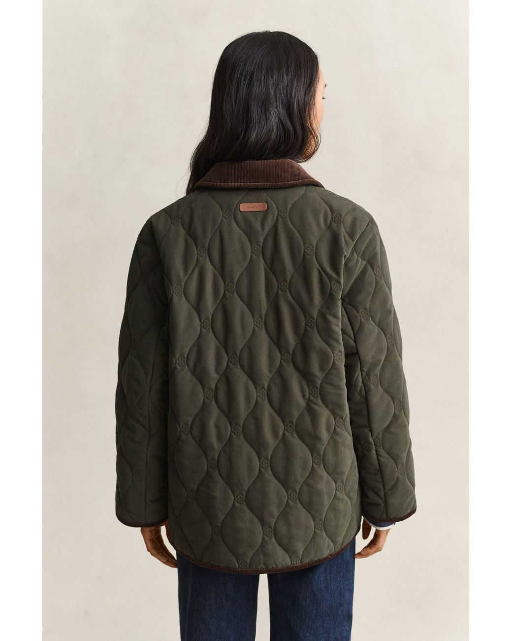 Gant Brown Monogram Quilted Jacket Dark Moss