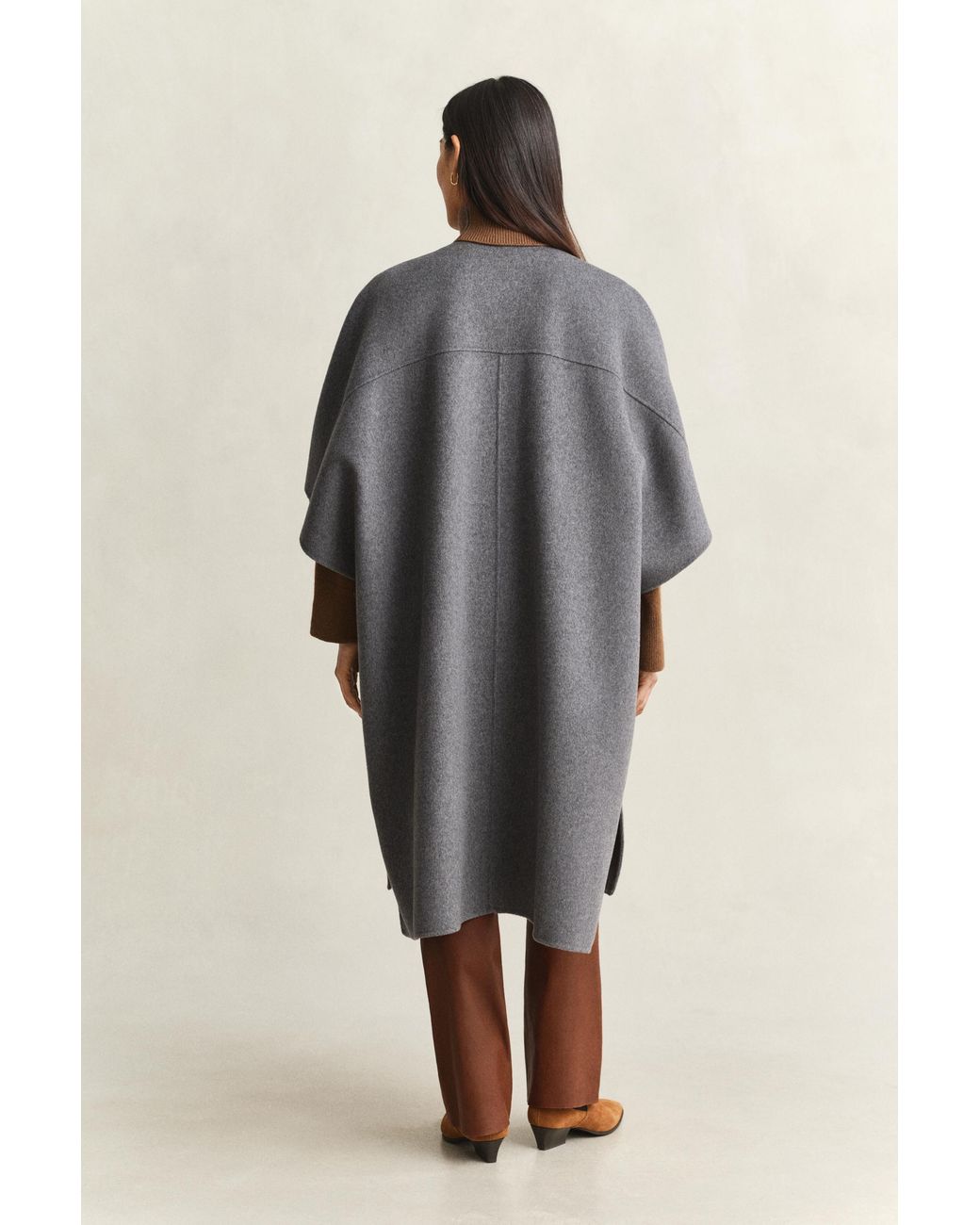 Gant Gray Handstitched Cape Coat Charcoal Melange