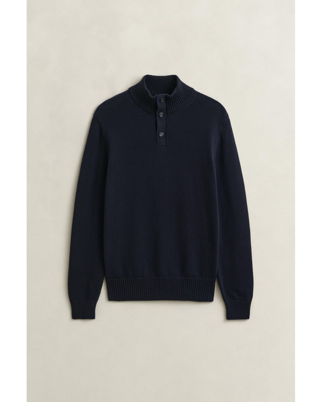 Gant Blue Supima Cotton Buttoned Neck Sweater Evening for men