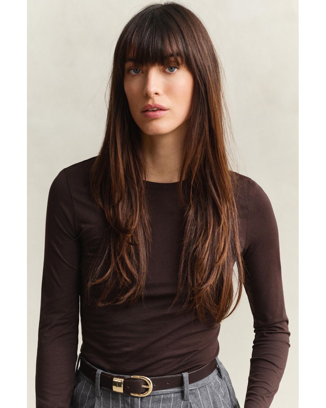 Gant Brown Light Cotton Long Sleeve T-Shirt Deep